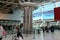 Lisbon, International Airport interior with large hall, check in lines and passengers