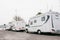 Lisbon, June 18, 2018: Parking trailers near the waterfront in the Belem area. Traveling on a house on wheels