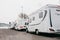 Lisbon, June 18, 2018: Parking trailers near the waterfront in the Belem area. Traveling on a house on wheels
