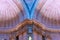 Lisbon National Pantheon. Image of dome and vaulted arched ceiling with colored lighting, church of santa engracia.