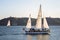 Lisbon, Portugal - 12/28/18: Sailboats on tagus river