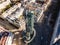 Lisbon, Portugal - 14 February 2021: Aerial view of the Galp Tower, an old oil refinery complex in disuse from Universal