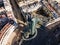 Lisbon, Portugal - 14 February 2021: Aerial view of the Galp Tower, an old oil refinery complex in disuse from Universal