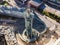 Lisbon, Portugal - 14 February 2021: Aerial view of the Galp Tower, an old oil refinery complex in disuse from Universal