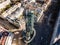 Lisbon, Portugal - 14 February 2021: Aerial view of the Galp Tower, an old oil refinery complex in disuse from Universal