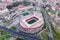 Lisbon, Portugal - 15 December 2020: Aerial view of Estadio Sport Lisboa e Benfica from top, Lisbon, Portugal