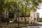 Lisbon, Portugal: Amoreiras street with arches of the aqueduct and the church