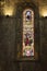 Lisbon, Portugal, June 16, 2018: Colorful stained glass. Detail of the inside of the Jeronimos Monastery or Abbey in Lisbon,