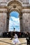 Lisbon, Portugal-June 6, 2018: People visiting Arco da Rua Augusta in PraÃ§a do Comercio in Lisbon