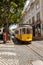 Lisbon Portugal. May 2, 2022. Old electric tram still in circulation in the city