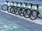 Lisbon Portugal. May 6, 2022: Numerous bicycles to rent