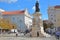 LISBON, PORTUGAL - NOVEMBER 4, 2017: Camoes Square in Bairro Alto neighborhood with Luis de Camoes poet statue and two churches d