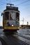 Lisbon, Portugal - September 3, 2019 - Classic electric tramcar on the streets of the city