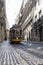 LISBON, PORTUGAL - SEPTEMBER 4, 2018: Famous Old trams on street of Lisbon.Vintage tram in Lisbon, Portugal in a summer