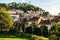 Lisbon, Portugal - Septmember 19, 2016: Park below the viewpoint of Graca, castle on the horizon