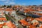 Lisbon, Portugal skyline view over Rossio Square from elevador Santa de Justa