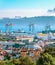 Lisbon skyline, cranes and cargo containers