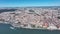 Lisbon Skyline. Downtown and Old Town in Background. Portugal. 4k. Drone Point of View