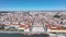 Lisbon Skyline. Downtown and Old Town in Background. Portugal. 4k. Drone Point of View