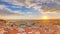 Lisbon at sunset aerial panorama view of city centre with red roofs at Autumn evening , Portugal