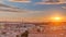 Lisbon at sunset aerial panorama view of city centre with red roofs at Autumn evening , Portugal