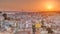 Lisbon at sunset aerial panorama view of city centre with red roofs at Autumn evening , Portugal