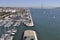 Lisbon tagus river panorama view with 25th april bridge in the back