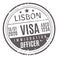 Lisbon travel visa. Round grunge passport stamp