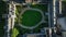 Lismore Castle, top view. The roof of the castle with large towers in 4k