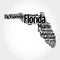 List of cities in Florida USA state, map silhouette word cloud map concept