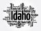 List of cities in Idaho USA state, word cloud concept background