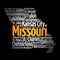 List of cities in Missouri USA state, map silhouette word cloud, map concept background
