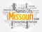 List of cities in Missouri USA state, word cloud concept background