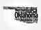 List of cities in Oklahoma USA state, map silhouette word cloud map concept background