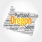 List of cities in Oregon USA state, map silhouette word cloud, map concept background