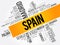 List of cities in Spain word cloud, Spanish municipalities, business and travel concept background