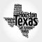 List of cities in Texas USA state, map silhouette word cloud map concept