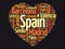 List of cities and towns in Spain composed in love sign heart shape, word cloud collage, business and travel concept