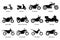 List of different type of motorcycle, bike, and motorbike icon set.