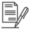 List paper and pen line icon. Contract record, report, document signing symbol, outline style pictogram on white