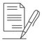 List paper and pen thin line icon. Contract record, report, document signing symbol, outline style pictogram on white