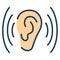 Listen or hear ears communication single isolated icon with filled line style