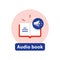 Listen literature, audio book flat icon, opened book, vector illustration