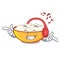 Listening music cottage cheese mascot cartoon