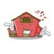 Listening music spring day with a red barn cartoon