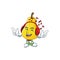 Listening music yellow pear cartoon character on white background