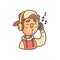 Listening To Music Boy In Cap And College Jacket Hand Drawn Emoji Cool Outlined Portrait