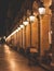 Liston pedestrian street night view with evening lanterns illumination, Kerkyra city, Corfu island, Greece, Ionian sea islands,