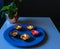 Lit Diyas placed in plate to celebrate diwali and dhanteras