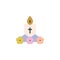 Lit Easter candle and flowers flat icon
